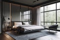 Classic style bedroom interior with modern bed in luxury house. AI generated Royalty Free Stock Photo