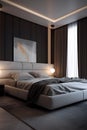 Classic style bedroom interior with modern bed in luxury house. AI generated Royalty Free Stock Photo