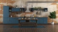 Classic style blue kitchen in a old room Royalty Free Stock Photo