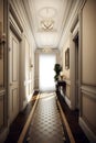 Classic style hallway interior in luxury house. Generative AI Royalty Free Stock Photo