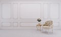 Classic style living room interior.Chair,white wall with moulding