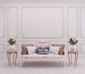 Classic style living room interior.Sofa,white wall with moulding. Royalty Free Stock Photo