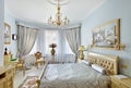 Classic style luxury bedroom interior in blue Royalty Free Stock Photo