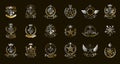 Classic style stars emblems big set, ancient heraldic symbols awards and labels collection, classical heraldry design elements,