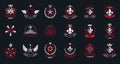 Classic style stars emblems big set, ancient heraldic symbols awards and labels collection, classical heraldry design elements,