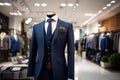 A Classic Suit in navy color in a Clothing Store. Generative AI