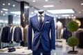 A Classic Suit in navy color in a Clothing Store. Generative AI