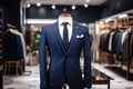 A Classic Suit in navy color in a Clothing Store. Generative AI