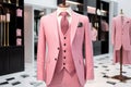 A Classic Suit in pink color in a Clothing Store. Generative AI