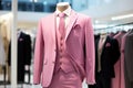 A Classic Suit in pink color in a Clothing Store. Generative AI