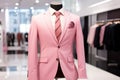A Classic Suit in pink color in a Clothing Store. Generative AI