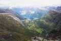 Classic summer picture of norwegian valley and fjord Geirangerfjord from the Dalsnibba mountain