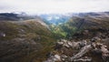 Classic summer picture of norwegian valley and fjord Geirangerfjord from the Dalsnibba mountain