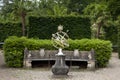 Classic sundial on stone plinth in beautiful formal garden of Twickel Estate, Hof van Twente