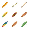 Classic surf board icon set, flat style