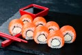 classic sushi set rolls Philadelphia close up