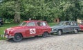 Classic Swedish Saab cars parked