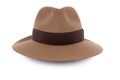 Old tan brown felt Fedora hat isolated on white background Royalty Free Stock Photo