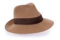 Classic tan brown felt Fedora hat isolated on white background Royalty Free Stock Photo