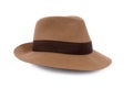 Old classic tan felt Fedora hat isolated on white background Royalty Free Stock Photo