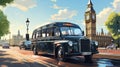 Classic taxi cab in 60s London