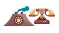 Classic Telephone and Volcano: Historical Communication Challenges, vector design Generative AI Royalty Free Stock Photo