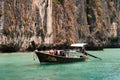 Classic Thai longtail boat in the lagoon of Phi Ley