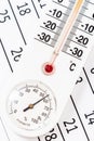 Classic thermometer sitting on a calendar Royalty Free Stock Photo