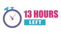 Classic timer icon. Bright thirteen hours. Countdown flat label. Vector stopwatch. Royalty Free Stock Photo