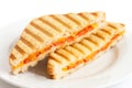 Classic tomato and cheese toasted sandwich on white plate Royalty Free Stock Photo