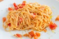Classic tomato spaghetti with parmesan.