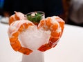 A classic traditional appetizer of prawn cocktail served on a bed of crushed ice at an upscale restaurant Royalty Free Stock Photo