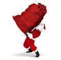 Classic traditional crazy funny santa claus on exhausting delivery service. carrying huge giant big red bag with christmas gift