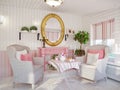 Classic Traditional Provence White and Pink Colors Veranda