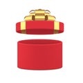 Classic traditional red circle gift box with open cap unpacking of desired surprise 3d blank vector