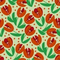 Classic traditional red tulip seamless pattern