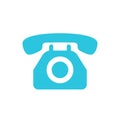 Classic traditional typical telephone, blue phone icon.