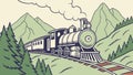 Classic Train Traveling Through Lush Mountain Landscape, Scenic Journey, vector design Generative AI Royalty Free Stock Photo