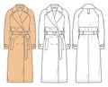 Classic Trench Coat technical fashion Illustration.