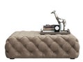 Classic tufted ottoman with giraffe sculpture,books and clockl i