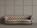Classic tufted sofa in empty room with beige walls
