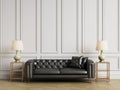 Classic tufted sofa,side tables and lamps in classic interiror with copy space