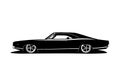 Classic tuning car with big wheels, power motor and low cars compilation. American gangsta style black white flat vector design Royalty Free Stock Photo