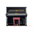 Classic upright piano with banquette. Musical instrument. Vector illustration for design