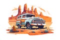 Classic van in the desert, AI-generated image