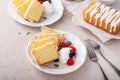 Classic vanilla or lemon pound cake served with fresh berries and whipped cream