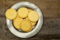 Classic Vanilla Round Shortbread Cookies On Tin Plate