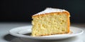 Classic Vanilla Sponge Cake Close up of soft, fluffy texture with a dusting of powdered sugar. A close up, top down studio shot of Royalty Free Stock Photo