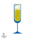 Classic vector champagne goblet with bubbles, alcohol beverage