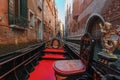 Classic Venice Gondola Scene: Serene Canal with Gondolier Steering Traditional Boat